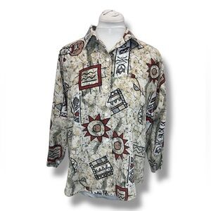 Rosebud II Vintage Oversize Southwestern Button Down Shirt, Made in USA, size L